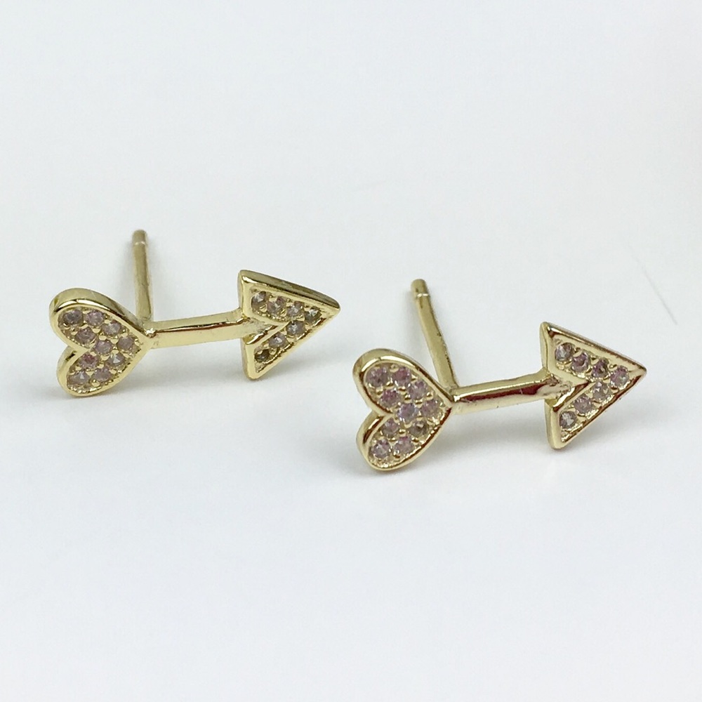 Arrow Stud Earrings with Heart Detail